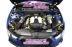 ZSPEC "Stage 1" Dress Up Bolts® Fastener Kit for Audi S5 B8 3.0L, Stainless & Billet - ZSPEC Design LLC - Hardware Fasteners - a5, audi, b8, b8.5, ea837, Fastener Kit, s5, stage 1 - zspecdesign.com