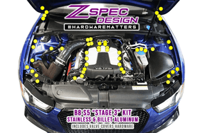 ZSPEC "Stage 3" Dress Up Bolts® Fastener Kit for Audi S5 B8 3.0L, Stainless & Billet Engine Bay Trunk Upgrade Performance Hardware Down Up Rock Star Valve Cover Plenum