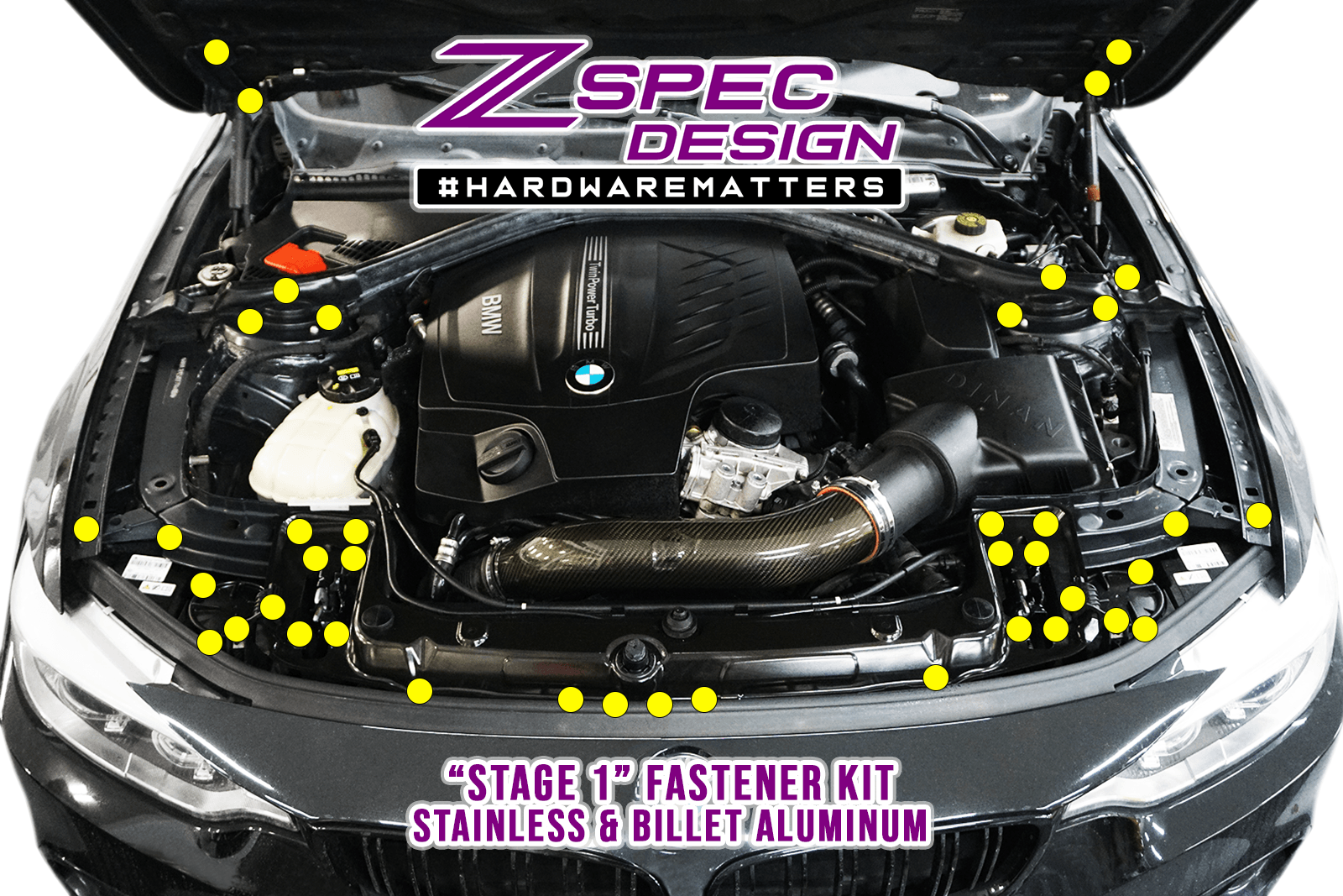 ZSPEC "Stage 1" Dress Up Bolts® Fastener Kit for '14-19 BMW 435i F32 3.0T, Stainless & Billet - ZSPEC Design LLC - Hardware Fasteners - 435i, bmw, F32, Fastener Kit, stage 1 - zspecdesign.com