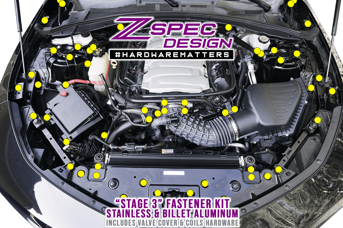 ZSPEC Dress-Up Fastener Kit for '16+ Chevy Camaro SS V8 Stainless Steel & Billet Aluminum Dress Up Bolts Fasteners Washers Red Blue Purple Gold Burned Black