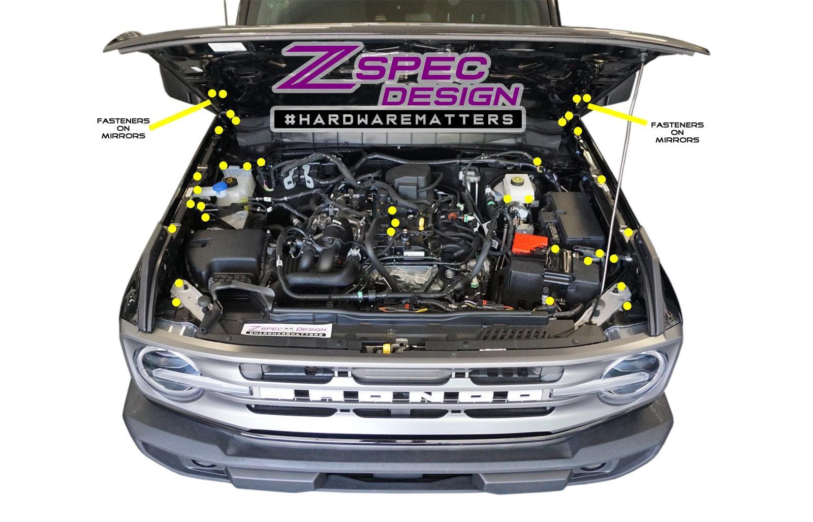 ZSPEC "Stage 3" Dress Up Bolts® Fastener Kit for 21+ Ford Bronco 2.7L, Titanium & Billet - ZSPEC Design LLC - Hardware Fasteners - Bronco, Fastener Kit, ford, stage 3 - zspecdesign.com