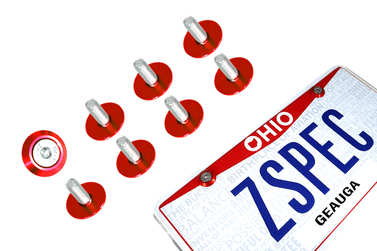 ZSPEC License Plate Fasteners, Fender-Style, M6-1.0 Bolts, 8-Pack Stainless Steel & Billet Aluminum Dress Up Bolts Fasteners Washers Red Blue Purple Gold Burned Black  Keywords: Beauty Car Show Engine Bay Dress Up Motorcycle