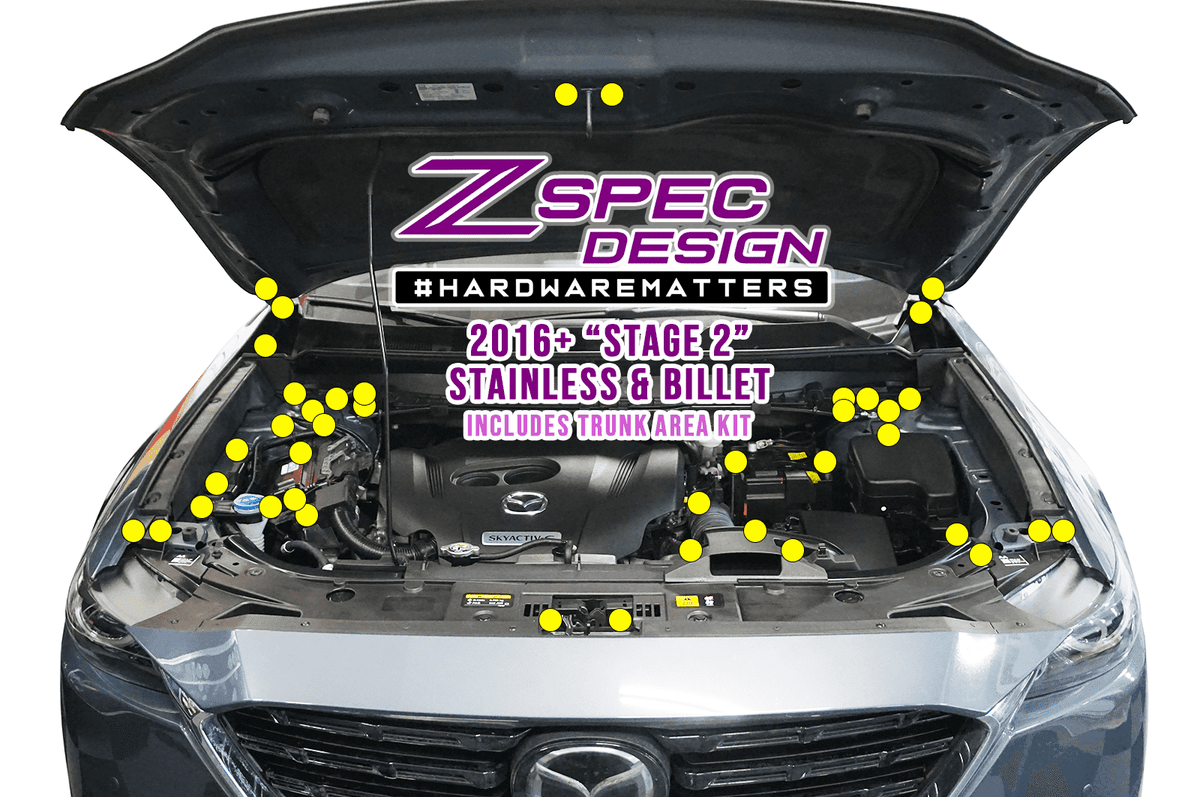 ZSPEC "Stage 2" Dress Up Bolts® Fastener Kit for '17-23 Mazda CX-5, Stainless & Billet Hardware Fasteners ZSPEC Design LLC.