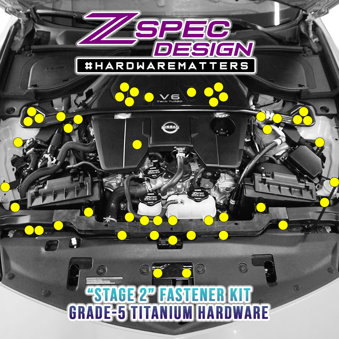 ZSPEC "Stage 2" Dress Up Bolts® Hardware Kit for Nissan Z RZ34, Titanium - ZSPEC Design LLC - Hardware Fasteners - 400z, Fastener Kit, nissan, nissanz, RZ34, stage 2, titanium - zspecdesign.com