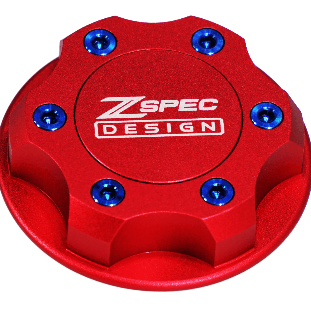 ZSPEC Billet Oil Filler Cap for Nissan/Infiniti/Datsun, Red Cap w/ Titanium Accents - ZSPEC Design LLC - Hardware Fasteners - 2023, 240sx, 240z, 260z, 280z, 280zx, 300z, 300zx, 350z, 370z, 380RS, 400z, accessory, bob sharp, cap, d40, d41, DE & HR, DE & REVUP, FairladyZ, frontier, g35, g37, GT-R, GTR, hakosuka, j30, nismo, nissan, nissanz, nisssan, oil, oil cap, q50, q60, R32, R34, RB20, RB25, RB26, RB30, rogue, RZ34, s30, titan, VQ, vq37, VR, vr30ddtt, z, z31, z32, z33, z34, z34 s2, z34s2 - zspecdesign.com