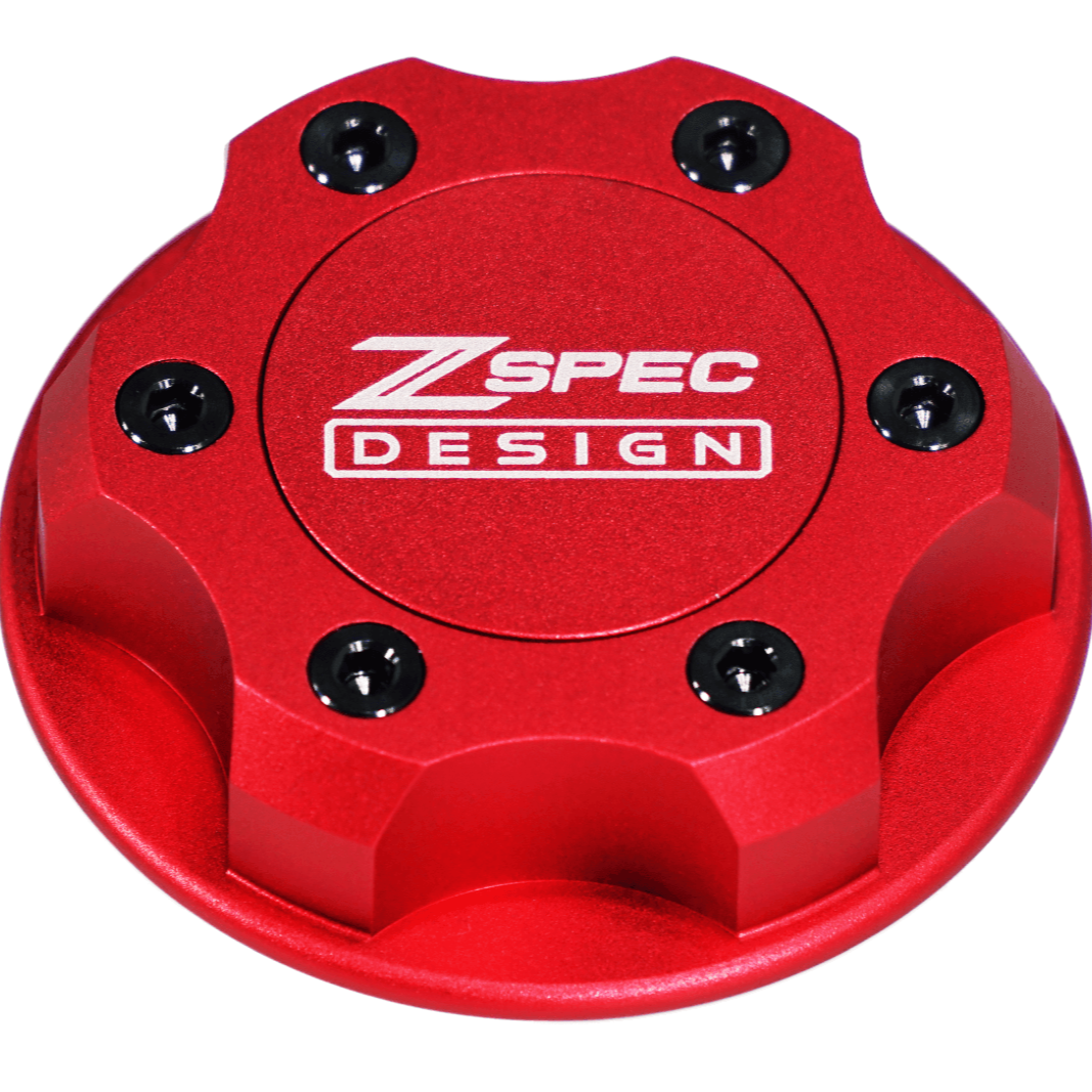 ZSPEC Billet Oil Filler Cap for Nissan/Infiniti/Datsun, Red Cap w/ Titanium Accents - ZSPEC Design LLC - Hardware Fasteners - 2023, 240sx, 240z, 260z, 280z, 280zx, 300z, 300zx, 350z, 370z, 380RS, 400z, accessory, bob sharp, cap, d40, d41, DE & HR, DE & REVUP, FairladyZ, frontier, g35, g37, GT-R, GTR, hakosuka, j30, nismo, nissan, nissanz, nisssan, oil, oil cap, q50, q60, R32, R34, RB20, RB25, RB26, RB30, rogue, RZ34, s30, titan, VQ, vq37, VR, vr30ddtt, z, z31, z32, z33, z34, z34 s2, z34s2 - zspecdesign.com