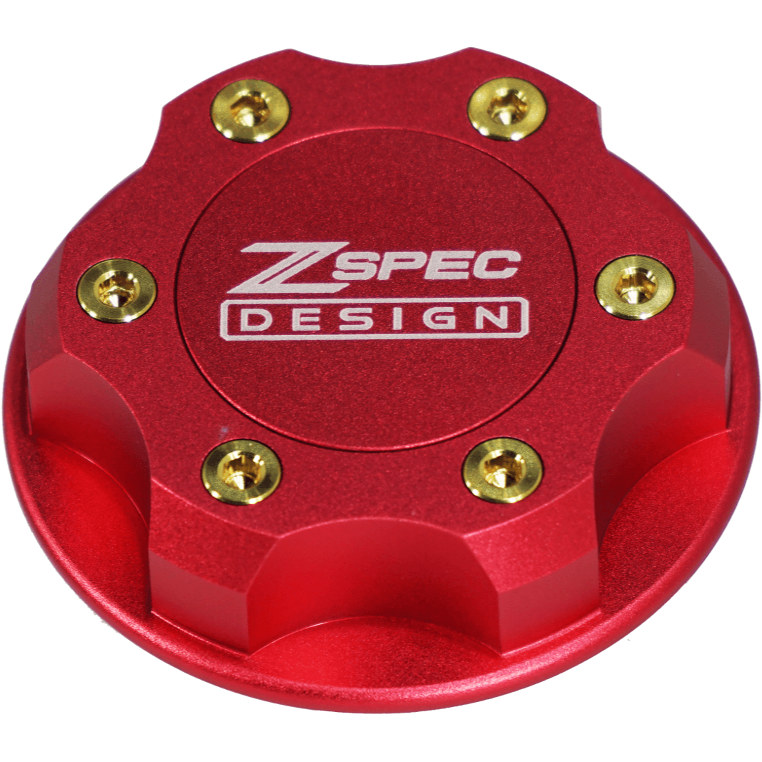 ZSPEC Billet Oil Filler Cap for Nissan/Infiniti/Datsun, Red Cap w/ Titanium Accents - ZSPEC Design LLC - Hardware Fasteners - 2023, 240sx, 240z, 260z, 280z, 280zx, 300z, 300zx, 350z, 370z, 380RS, 400z, accessory, bob sharp, cap, d40, d41, DE & HR, DE & REVUP, FairladyZ, frontier, g35, g37, GT-R, GTR, hakosuka, j30, nismo, nissan, nissanz, nisssan, oil, oil cap, q50, q60, R32, R34, RB20, RB25, RB26, RB30, rogue, RZ34, s30, titan, VQ, vq37, VR, vr30ddtt, z, z31, z32, z33, z34, z34 s2, z34s2 - zspecdesign.com