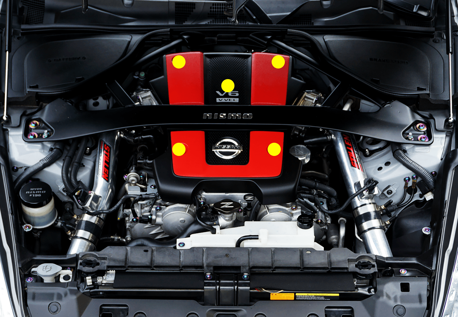 Titanium Engine Cover Bolts for '09-20 Nissan 370z Z34, by ZSPEC Design Dress Up Bolts Purple Red Blue Black Gold Silver Polished GR5 Grade-5